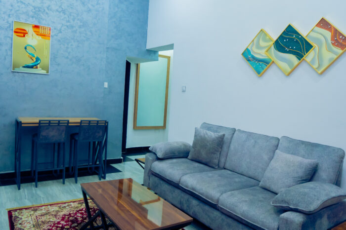 Furnished living room in shortlet apartment Kubwa Abuja