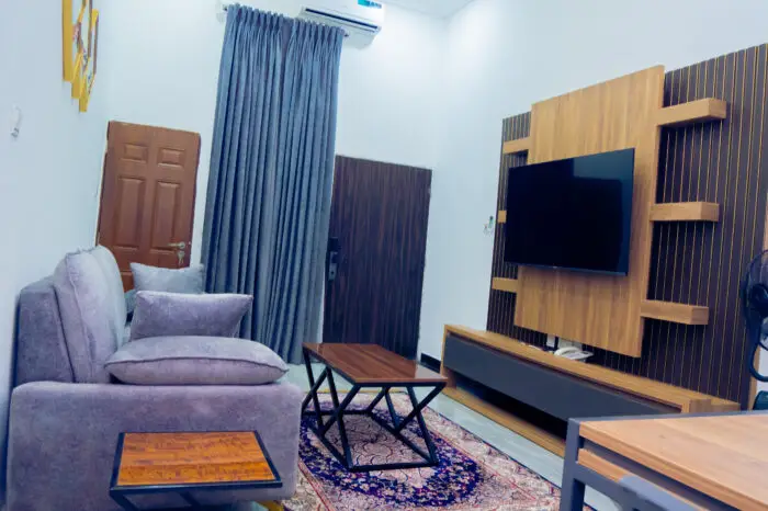 Furnished living room in shortlet apartment Kubwa Abuja