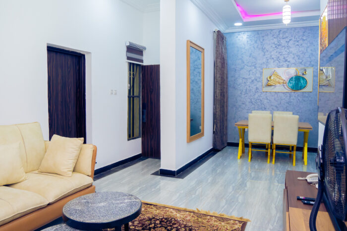 Furnished living room in shortlet apartment Kubwa Abuja