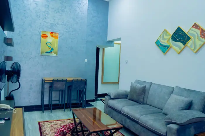 Furnished living room in shortlet apartment Kubwa Abuja